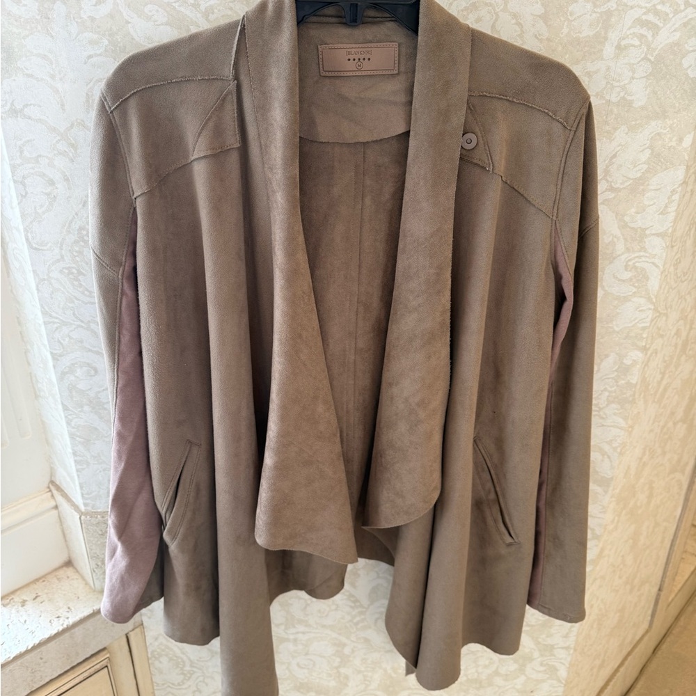 Blank NYC Taupe Suede Draped Open-Front Jacket